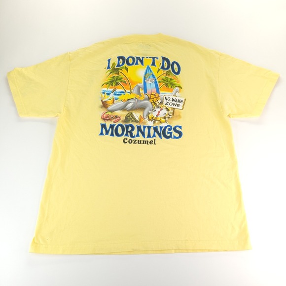 Ron Jon Surf Shop Shirt Mens XL Yellow I Don't Do Mornings Cozumel Shark Graphic - Picture 8 of 11